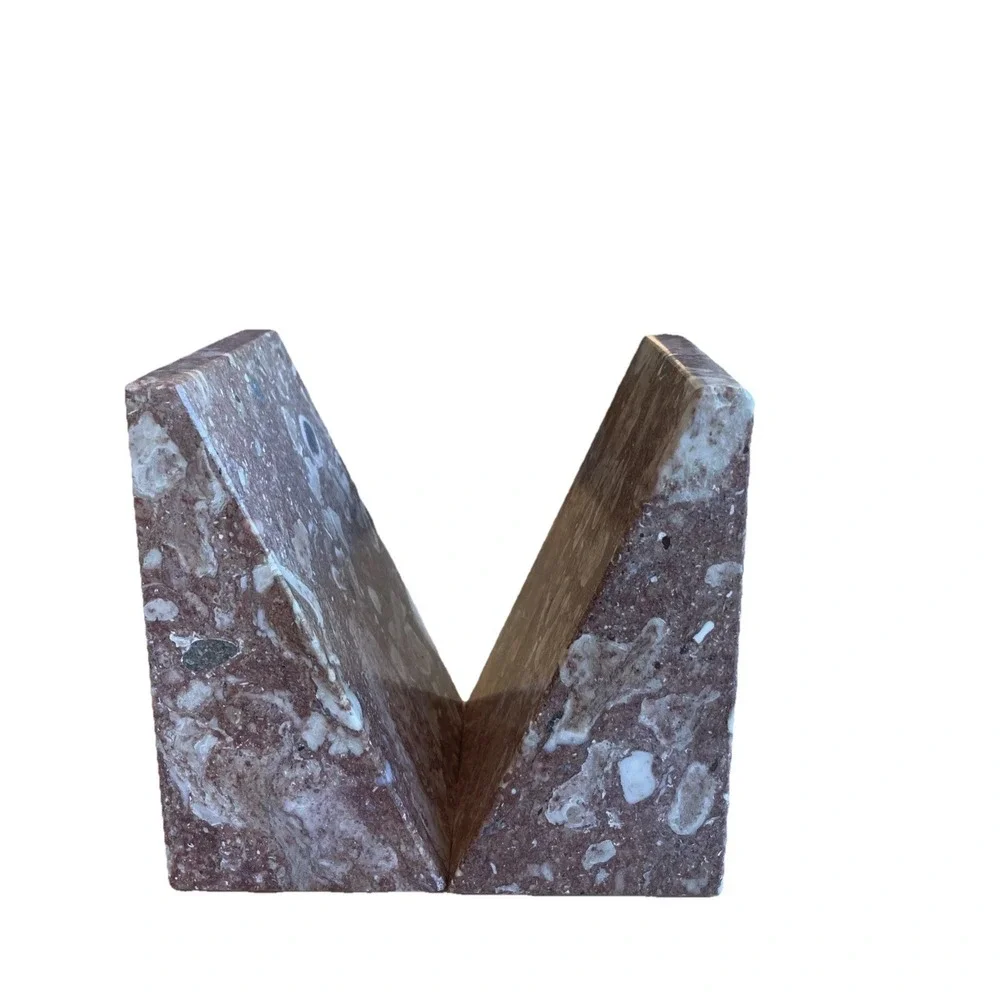 Vintage Pair Of Angular Coral Granite Bookends 4.3